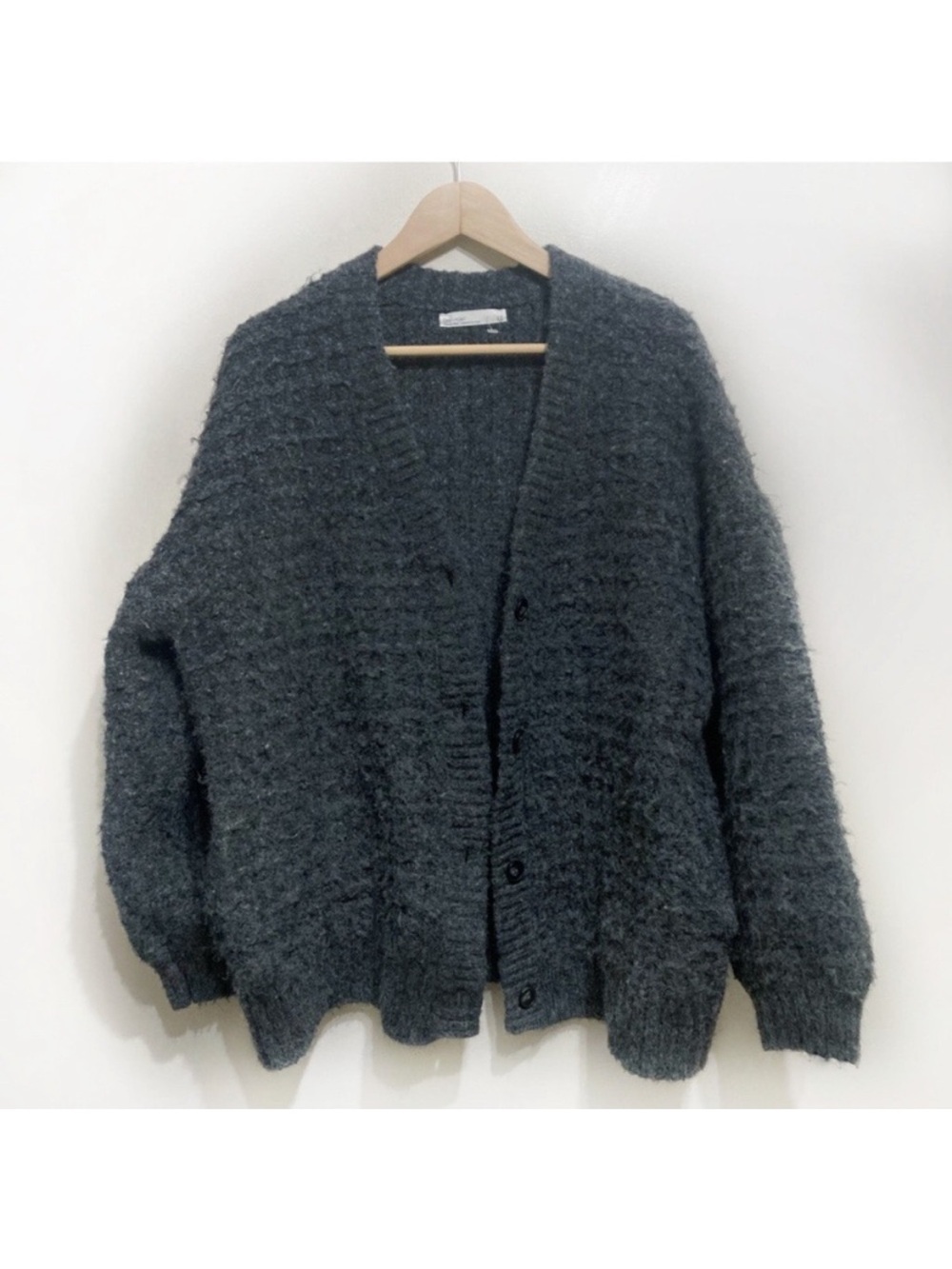 OAK + FORT Oversized Grey Wool Blend Button-Front Cardigan Minimalist